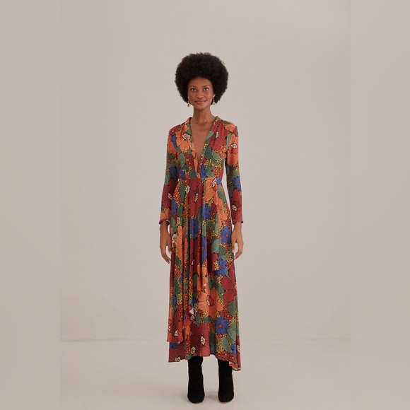 FARM Rio Black Stitched Flowers V Neck Maxi Dress size M. NWT - Picture 1 of 10